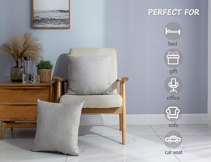 Stellhome Burlap Rectangle Throw Pillow Covers Solid Farmhouse Linen Pillowcase for Home Decoration, Set of 2, 12 x 20 inch (30 x 50 cm), Grey