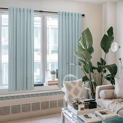 Seafoam Green Curtains 38 Inch Wide for Kitchen Doors 2 Panel Pocket Back Tab Semi Sheer Mini Small Window Aqua Sea Green Curtain for Bedroom Decor Entry Doorway Beach Coastal Decor Width 38x63 Length
