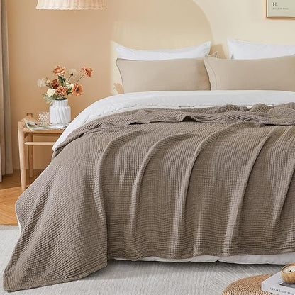 EMME Cotton Muslin King Blanket Breathable Gauze Soft Lightweight Blankets Adults Gifts for Women (Heather Brown, 108"x90")