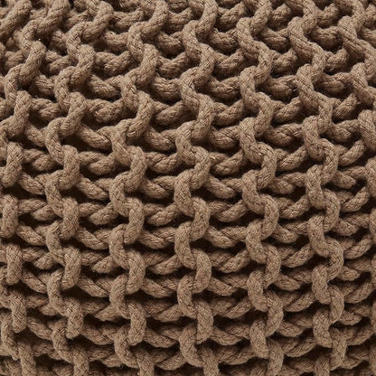 Ornavo Home Pouf Ottoman Foot Rest - 100% Cotton Pouffe - Hand Knitted Cable Braid Cord - Boho Round Stuffed Ottoman for Living Room, Bedroom - Taupe/Brown