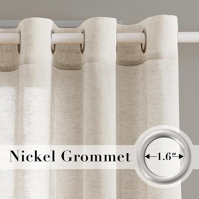 H.VERSAILTEX Linen Curtains Flax Linen Blended Curtain Panels for Living Room/Bedroom Semi Sheer Privacy Curtains 72 inch Length 2 Panels Set Nickel Grommet Window Drapes, Natural