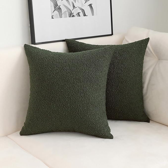 Jeneoo Sage Green Decorative Square Thick Throw Pillow Covers Fine Textured Boucle Couch Cushion Case for Sofa Decor, Set of 2, 20 x 20 Inch