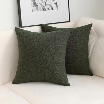 Jeneoo Sage Green Decorative Square Thick Throw Pillow Covers Fine Textured Boucle Couch Cushion Case for Sofa Decor, Set of 2, 20 x 20 Inch