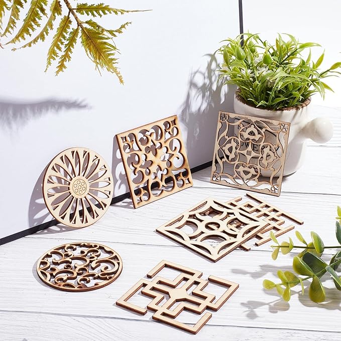 GORGECRAFT 7 Style 14Pcs Wooden Carved Onlay Appliques Carving Decal Corner Craft Unpainted Furniture Home Window Decoration Wood Carving Decal for Dresser Bed Door Cabinet Wardrobe Ceiling