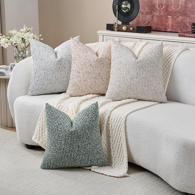 18x18 Blue Throw Pillow Cover Textured Boucle Striped Chic Morden Boho Accent Farmhouse Square Decorative Couch Pillow Cover for Home Decor Bed Sofa Living Room