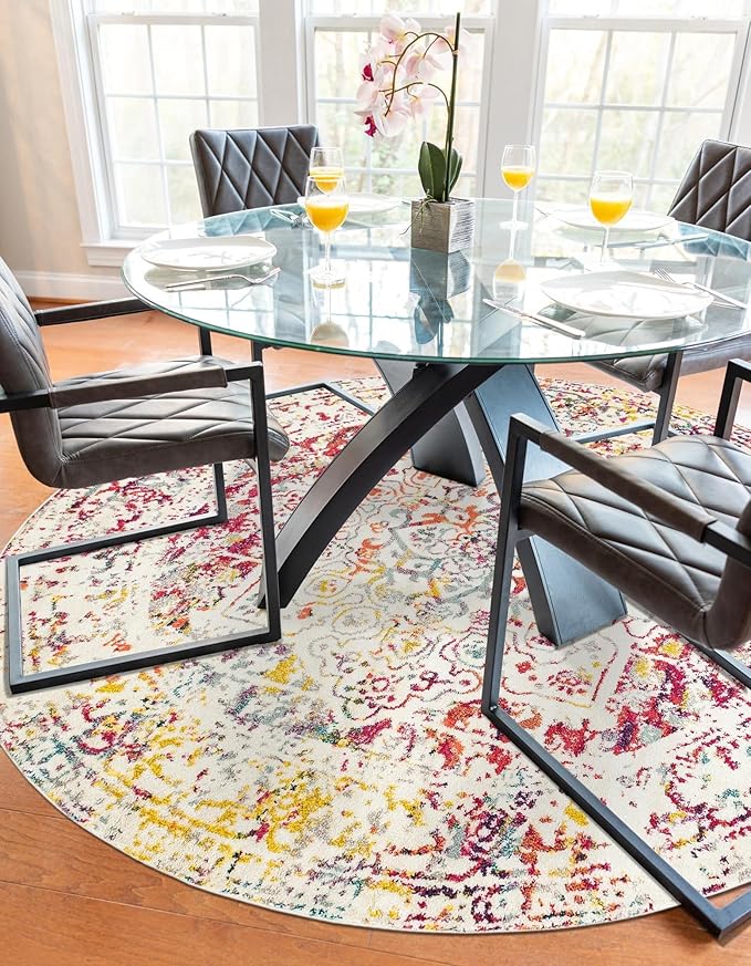 Rugs.com Arlington Collection Rug – 7 Ft Round Light Multi Medium-Pile Rug Perfect for Kitchens, Dining Rooms