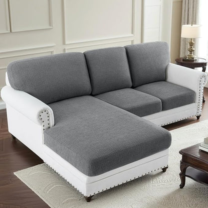 H.VERSAILTEX Super Stretch Individual Jacquard Couch Cushion Covers Furniture Protector Spandex Anti-Slip Soft Thickened Slipcovers Easy Install, (1 PC, Large Back Couch Cover, Gray)