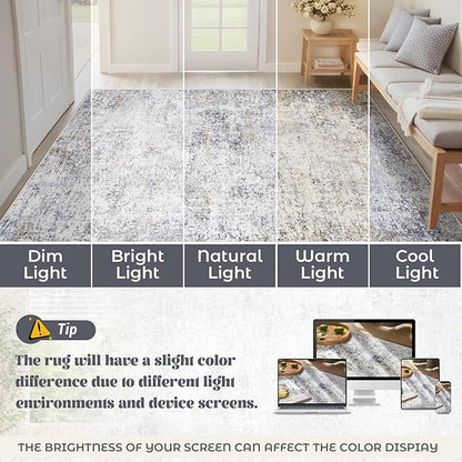 5x7 Area Rugs for Living Room, Washable Modern Abstract Large Area Rug Neutral Soft Non Slip Kids Rug Stain Resistant Indoor Carpet for Bedroom Nursery Dining Room Home Office(Blue Grey, 5'x7')