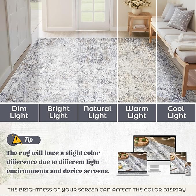 9x12 Area Rugs for Living Room, Washable Modern Abstract Large Area Rug Neutral Soft Non Slip Kids Rug Stain Resistant Indoor Carpet for Bedroom Dining Room Playroom Home Office(Blue Grey, 9'x12')