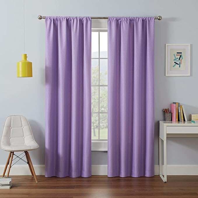 ECLIPSE Kendall Modern Blackout Thermal Rod Pocket Window Curtain for Bedroom or Living Room (1 Panel), 42" x 54", Light Purple