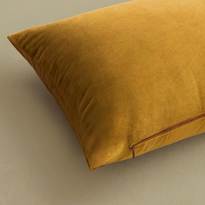 MIULEE Velvet Throw Pillow Covers 16x16 Inch, Pack of 2 - Mustard Yellow, Soft Solid Decorative Pillow Covers Cushion Cases Modern Luxury Home Decor for Spring Couch Sofa Bedroom Livingroom