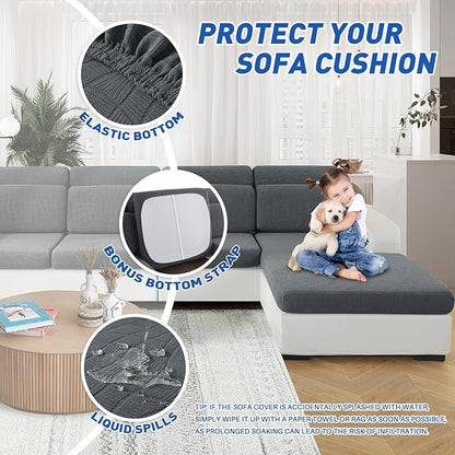 MAXIJIN Waterproof Couch Cushion Covers Stretch Sofa Seat Slipcovers Washable，Sectional Outdoor Cushion Covers with Elastic Bottom for Dogs Pets Kids (3 Pc Cushion Cover, Light Gray New)