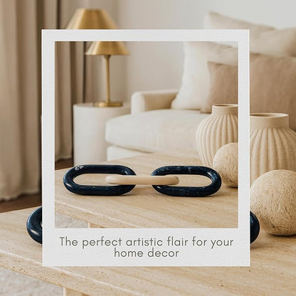 Desta Link Chain Decorative Object with Marbled Finish – Modern Home Decor Accent – Artistic Shelf Styling & Coffee Table Decor for Office & Living Room – 21", Blue