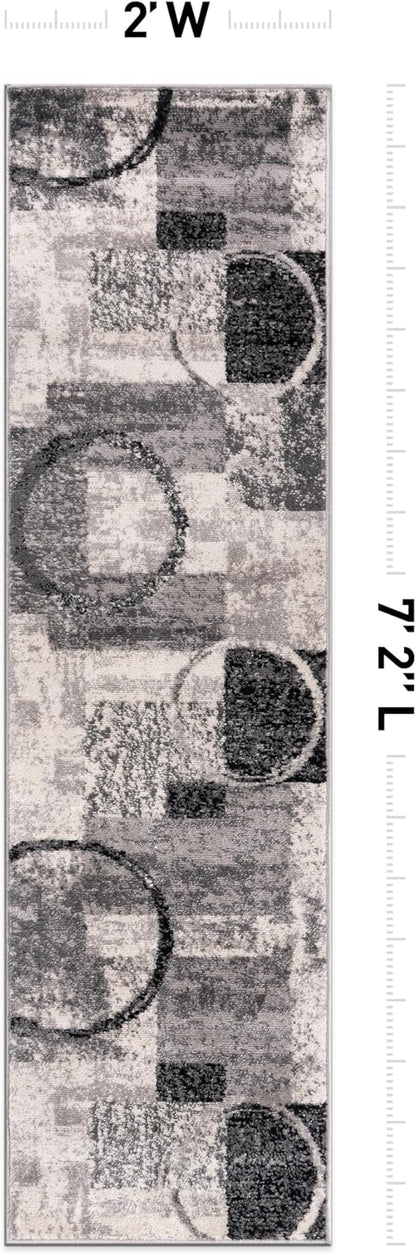 Rugshop Contemporary Circle Design Runner Rug, Non-Shedding Carpet for Hallway, Kitchen, or Entryway, Cream, 2' x 7'2"