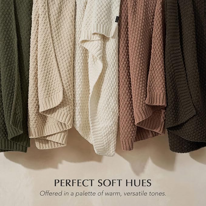 EVERGRACEHOME Chunky Chenille Knit Throw Blanket for Couch, Soft Luxurious Moss Stitch Blankets for Bed, Cozy Decorative Farmhouse Knitted Throws for Sofa, Cocoa Brown, 60" x 80"