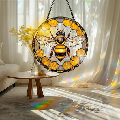 Bimkole Bee Sun Catchers Indoor Window - Animals Acrylic Suncatcher Hanging Decoration for Living Room Bedroom Summer Home Balcony Outdoor Garden Ornaments Decoration 7.8x7.8 Inch
