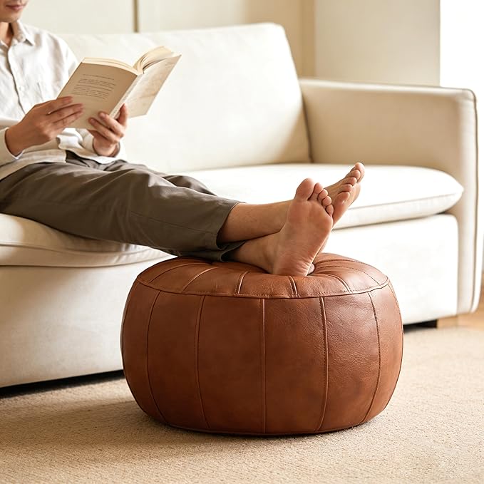 Thgonwid Unstuffed Moroccan Ottoman Pouf Cover, Ottoman Footstool Storage Solution, Bean Bag Chair, Foot Rest, Brown