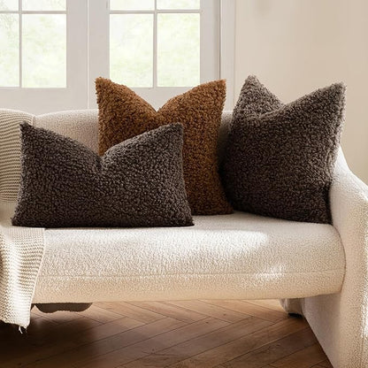 MIULEE Pack of 2 Throw Pillow Covers 26x26 Inch Chocolate Faux Fur Decorative Sherpa Pillow Covers Fuzzy Accent Soft Sheepskin Fleece Cushion Cases for Boho Home Decor Couch Living Room Bed