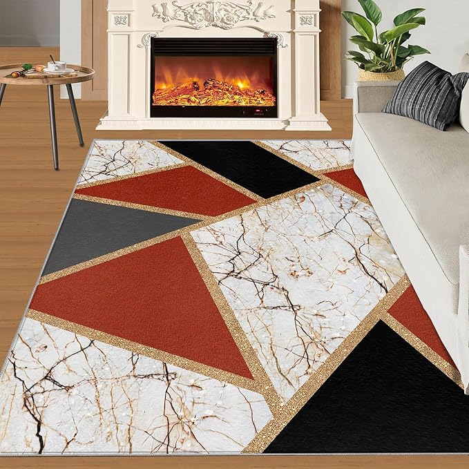 Vintage Marble Rug Abstract Marble Carpet for Living Room Light Luxury Stone Crack Rug Abstract Geometric Striped Carpet Non-Slip Indoor Rugs for Bedroom Living Room 6x9ft