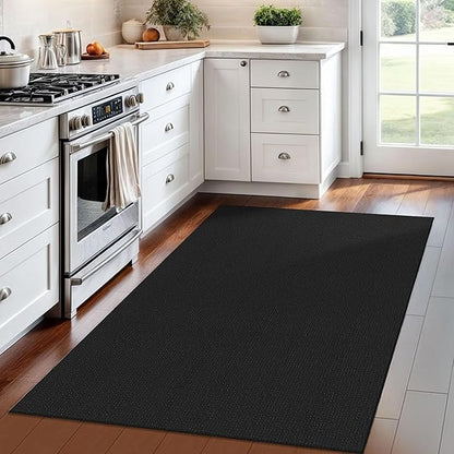 IOHOUZE Washable Area Rug 4x6 Non Slip Rubber Backed Woven Rugs for Entryway Indoor Bedroom Rugs Kitchen Rug Floor Throw Carpet for Entrance Front Door Living Room, Black/Grey