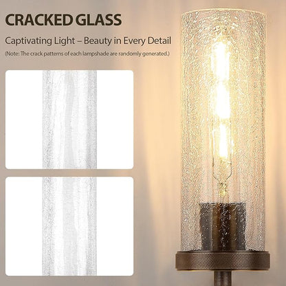 15" Knurled Brass Wall Sconces Set of 2, Bronze Bathroom Vanity Light Fixtures with Crackle Glass Tube, Modern Lamp Lighting for Bedroom, Living Room, Hallway, Staircase, Mirror, Kitchen