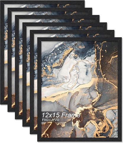 Engineered Wood 12x15 Picture Frame Set of 6, Black Frame for 12 x 15 Inch Picture Poster Photo, Light Weight 12 by 15 Frame with Wood-grain for Wall - 6 Pack/Black/12 x15