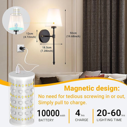 Battery Operated Wall Sconce: Peel and Stick Adhesives Stick On Non Drill Wall Light, Rechargeable Wireless Wall Lamp with Battery Corn Bulb for Bedroom Wall Decor