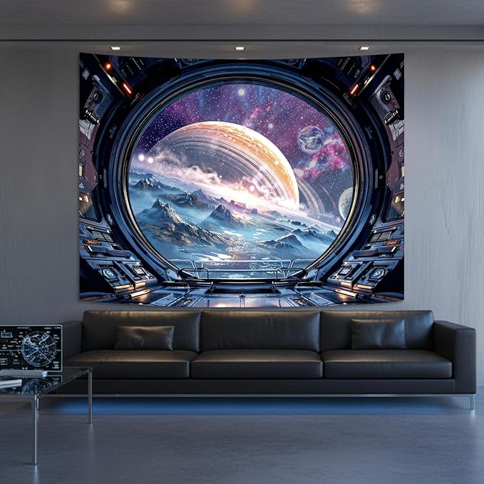 Lifeel Galaxy Tapestry, Planet Space Science Fiction Aesthetic Window Tapestries Decor for Game Room and Bedroom Living Room, 60x80 inches
