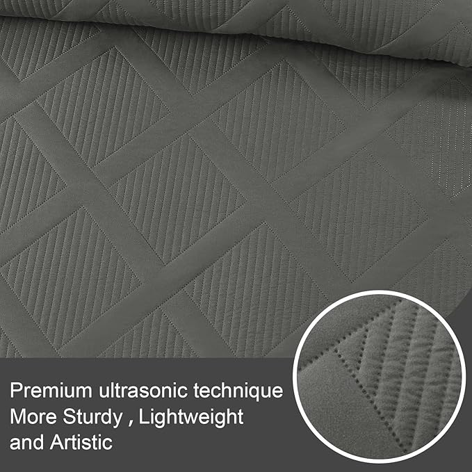 Exclusivo Mezcla Twin Size Quilt Set - Grey Quilts Bedding Set with 2 Pillow Shams, Modern Bedspread with Striped Pattern, Soft Lightweight Bedspreads Coverlets for All Seasons