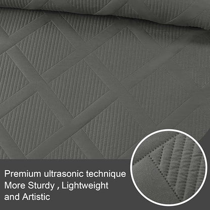 Exclusivo Mezcla Twin Size Quilt Set - Grey Quilts Bedding Set with 2 Pillow Shams, Modern Bedspread with Striped Pattern, Soft Lightweight Bedspreads Coverlets for All Seasons