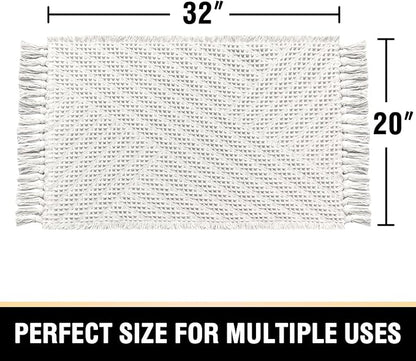H.VERSAILTEX Waffle Bath Mat Super Absorbent Boho Bath Mat Non Slip Bath Rugs for Bathroom Floor Machine Washable Dry Fast Bathroom Rugs with Tassels, 20" x 32", Ivory White