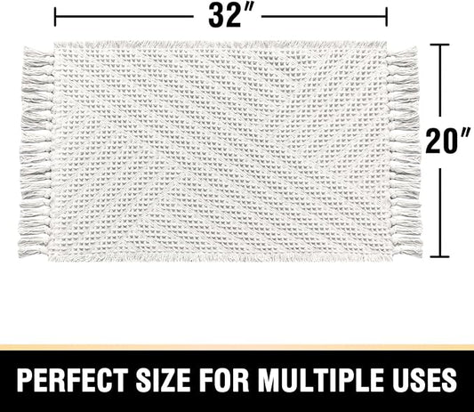 H.VERSAILTEX Waffle Bath Mat Super Absorbent Boho Bath Mat Non Slip Bath Rugs for Bathroom Floor Machine Washable Dry Fast Bathroom Rugs with Tassels, 20" x 32", Ivory White