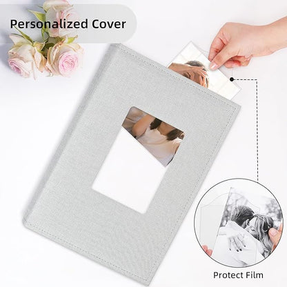 Vienrose Photo Album 4x6 300 Photos Linen Frame Cover with Memo Areas Photobook Large Capacity Slip-in Pictures Book for Wedding Baby Vacation, Lightgrey
