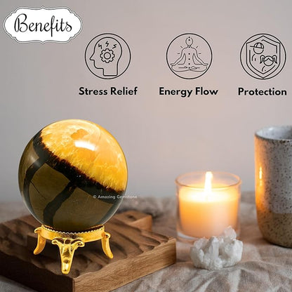 Amazing Gemstone Septarian Crystal Ball with Stand - 1.5 Inches Crystal Sphere Meditation Balls for Witchcraft and Decorative Balls