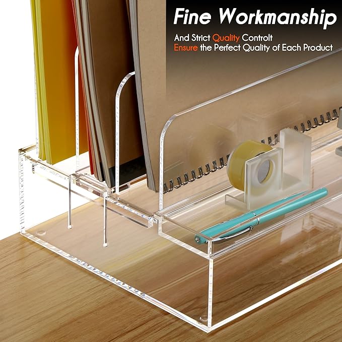 DINGHUO Desk Organizers and Accessories, Acrylic File Folder Rack with 3 Vertical File Holder, Letter Size Paper Tray Office Supplies Storage for Home Office, -1 Pack