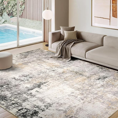 Area Rug Living Room Rugs - 8x10 Modern Abstract Soft Indoor Neutral Washable Rug Stain Resistant Non-Slip Low Pile Carpet for Bedroom Dining Room Home Office - Charcoal Grey