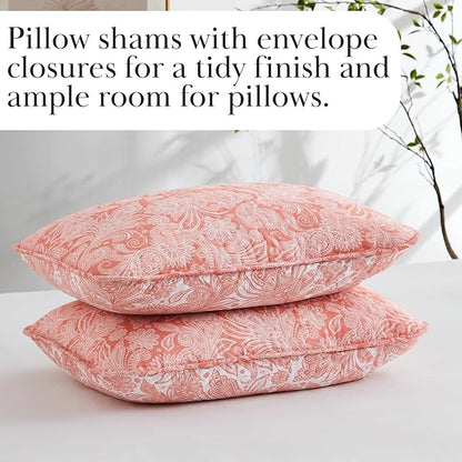 Southshore Fine Living, Inc. Paisley Quilt Queen Size Bedding Set, Summer Coverlet, Boho Bedspread, 3-Piece Farmhouse Bedding with Two Matching Pillow Shams, Full/Queen Bed Set, Reversible Coral