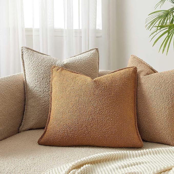 JUSPURBET 22x22 Throw Pillow Covers Set of 2 Decorative Pillow Covers for Couch Sofa Bed Cozy Boucle Textured Cushion Covers Cases with Invisible Zipper for Living Room Home Decor,Mustard Yellow