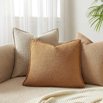 JUSPURBET Throw Pillow Covers Set of 2 Decorative Pillow Covers for Couch Sofa Bed Cozy Boucle Textured Cushion Covers Cases with Invisible Zipper for Living Room Home Decor 16x16,Mustard Yellow