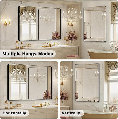 Bathroom Mirrors for Over Sink,60x36Inch Vanity Mirrors for Wall,Black Metal Frame Rectangle Mirrors for Bathroom Farmhouse,Restroom,Hangs Horizontally or Vertically