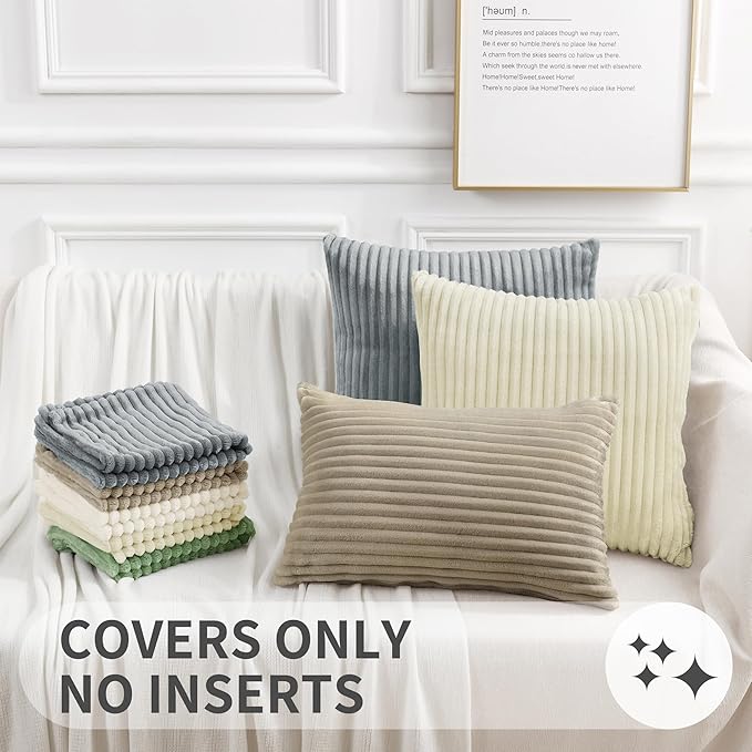Simmore Decorative Spring Euro Sham Throw Pillow Covers 22x22 Set of 2, Soft Natural Plush Flannel Double-Sided Fluffy Couch Pillow Covers for Sofa Living Room, Beige