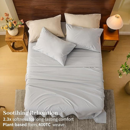 MEISHANG 100% French Pure Linen Sheets Queen Size - Extra Deep Pocket Sheet Set, Soft Durable Flax Linen, Anti-Tear Breathable & Oeko-Tex Certified 18-24 Deep Pocket,All Season(Silver Grey)