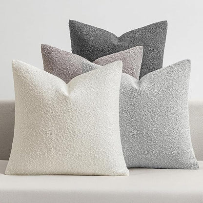 MIULEE Pack of 4 Decorative Textured Boucle Throw Pillow Covers 20x20 Inch Neutral Grey Accent Solid Pillow Cases Couch Cushion Covers for Modern Farmhouse Boho Chair Sofa Bed Livingroom Home Decor