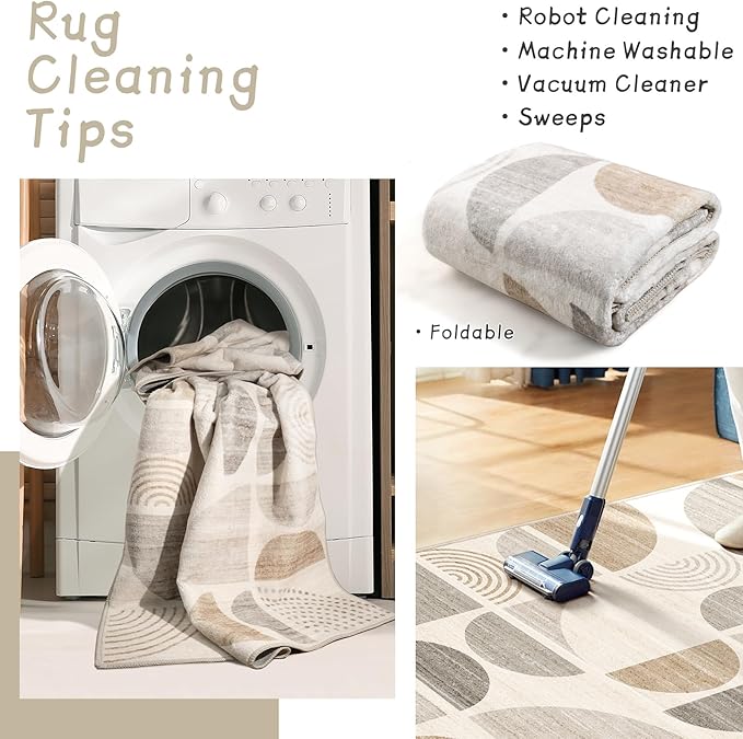 MUJOO 9x12 Area Rugs,Washable Rugs for Living Room Bedroom Dining Room,Large Boho Throw Floor Carpet Non Slip Soft Modern Abstract Bohemian Neutral Beige