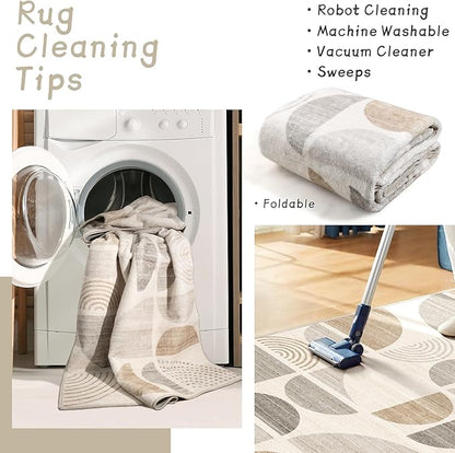 MUJOO Boho Runner Rug Washable,2x8 Area Rugs for Hallways Kitchen Bedroom Entryway Bathroom,Non Slip Carpet Long Mat Indoor,Soft Modern Abstract Bohemian Neutral Beige