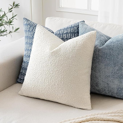 MIULEE 18x18 Inch Decorative Pillow Covers for Couch Bed Set of 2 Textured Boucle Neutral Winter Throw Pillows Christmas White Accent Solid Cushion Pillowcases Sofa Livingroom Home Decor