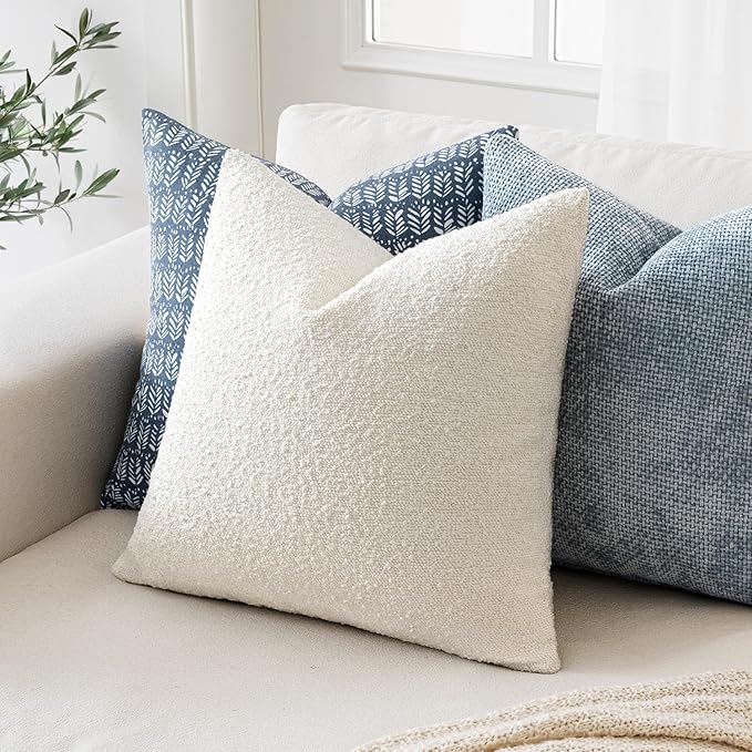 MIULEE 16x16 Inch Decorative Pillow Covers for Couch Bed Set of 2 Textured Boucle Neutral Winter Throw Pillows Christmas White Accent Solid Cushion Pillowcases Sofa Livingroom Home Decor