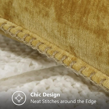 decorUhome Spring Chenille Soft Throw Pillow Covers 20x20 Set of 2, Farmhouse Velvet Neutral Decorative Pillow Covers with Stitched Edge for Couch Sofa Bed Home Decor, Mineral Yellow