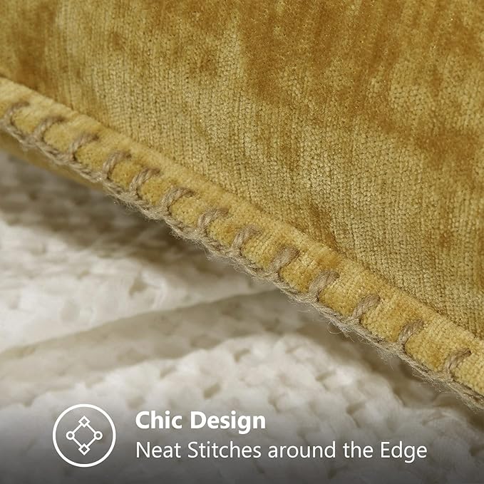 decorUhome Spring Chenille Soft Throw Pillow Covers 26x26 Set of 2, Farmhouse Velvet Neutral Decorative Euro Sham Pillow Covers with Stitched Edge for Couch Sofa Bed Home Decor, Mineral Yellow