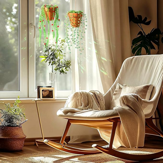 Suncalla 2 Pcs Beaded Plant Gifts for Plant Lovers Beaded Succulent Plants Sun Catcher Glass Leaf Beads Suncatcher for Window Hanging with Chain Bead Plants Crystal Sun Catchers Home (Novel Style)